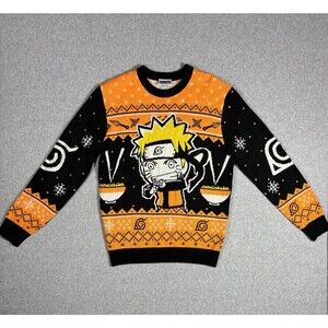 Naruto Shippuden Chibi Naruto & Ramen Mens Sweater Warm Cozy Winter Size Small